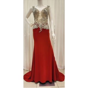 Red beige lace dress
