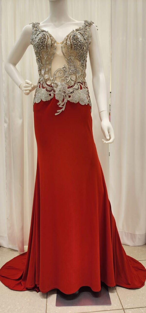 Red beige lace dress - Image 4